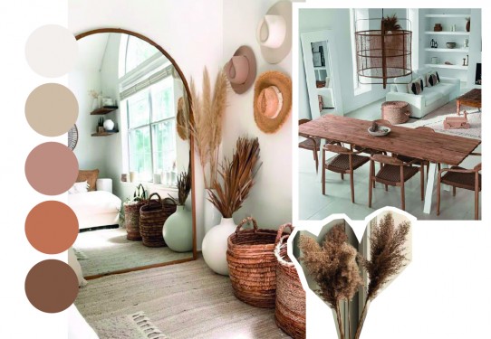 Pretty rugs, light colors and natural materials, it's bohemian chic decoration